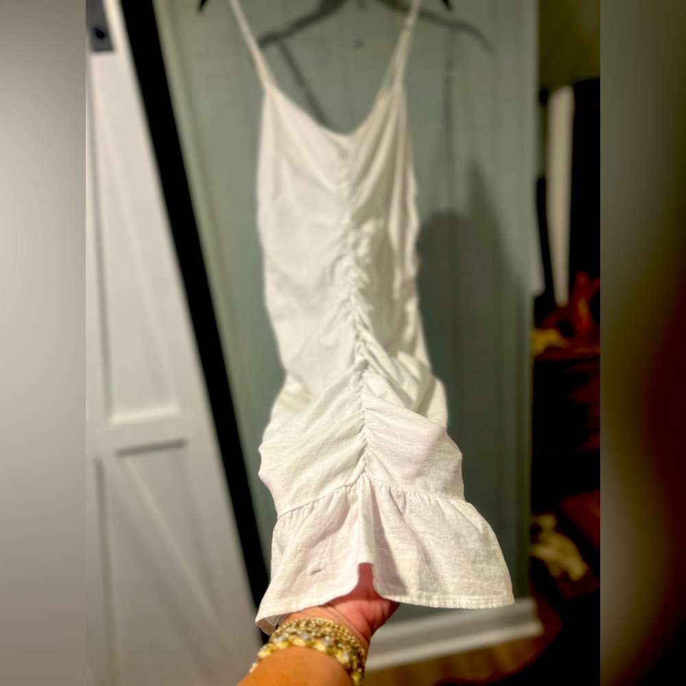 Zara Linen White Ruched Dress NWT  Size XL
